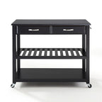 Solid Black Granite Top Kitchen Cart/Island With Optional Stool Storage in Black Finish - 17d x 43w x 35h