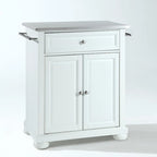 Alexandria White Wood Portable Kitchen Island with Stainless Steel Top - 31W x 18D x 33.5H