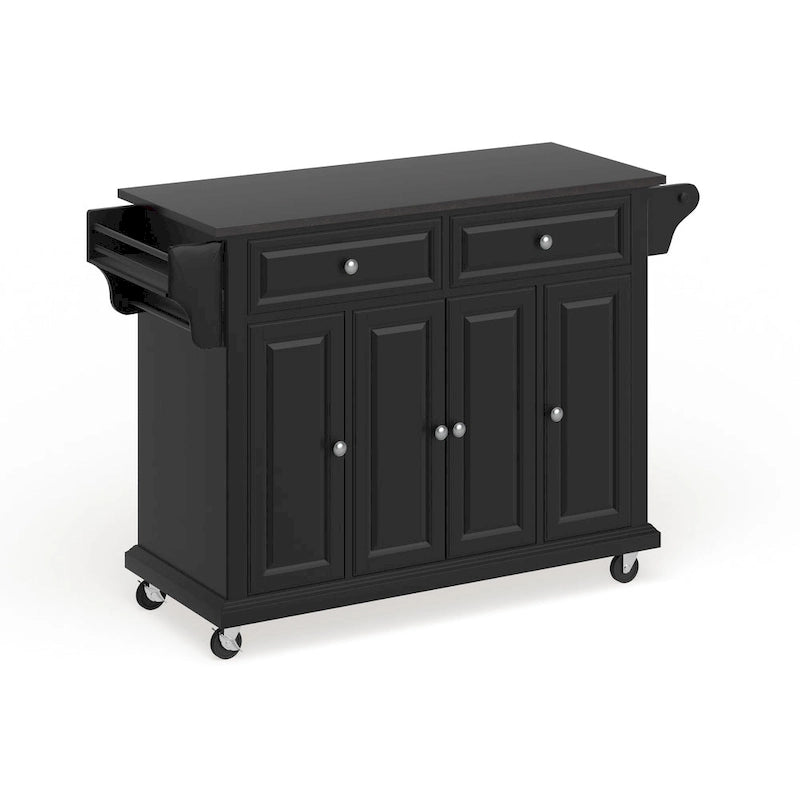 Black Wood Kitchen Cart/ Island with Solid Black Granite Top - 18d x 51.5w x 36h