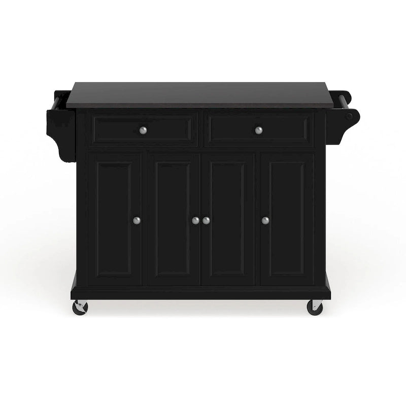 Black Wood Kitchen Cart/ Island with Solid Black Granite Top - 18d x 51.5w x 36h