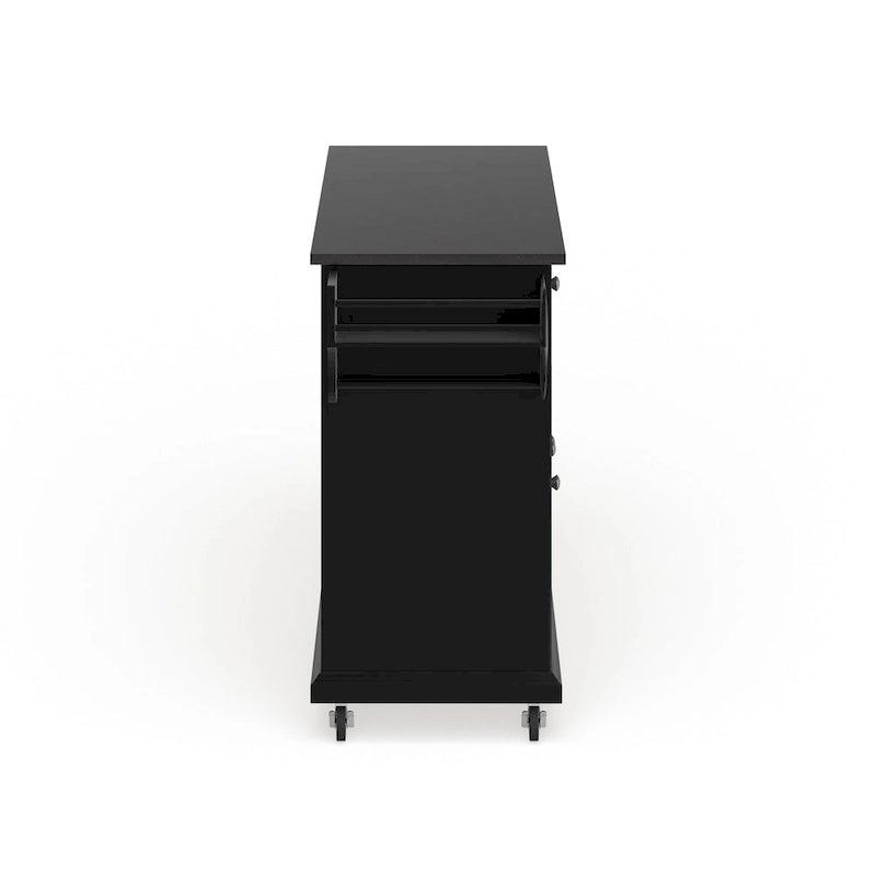 Black Wood Kitchen Cart/ Island with Solid Black Granite Top - 18d x 51.5w x 36h