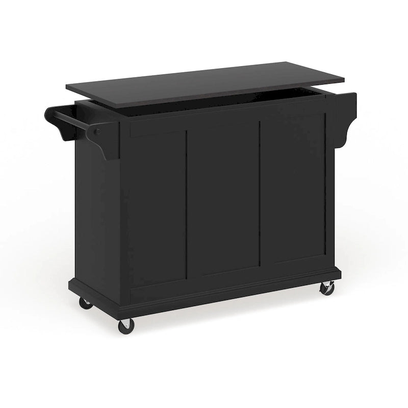 Black Wood Kitchen Cart/ Island with Solid Black Granite Top - 18d x 51.5w x 36h