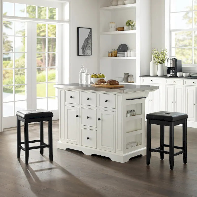  Julia Island with Upholstered Square Stools - 53d x 50w x 36h