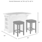 Julia Island with Upholstered Square Stools - 53d x 50w x 36h