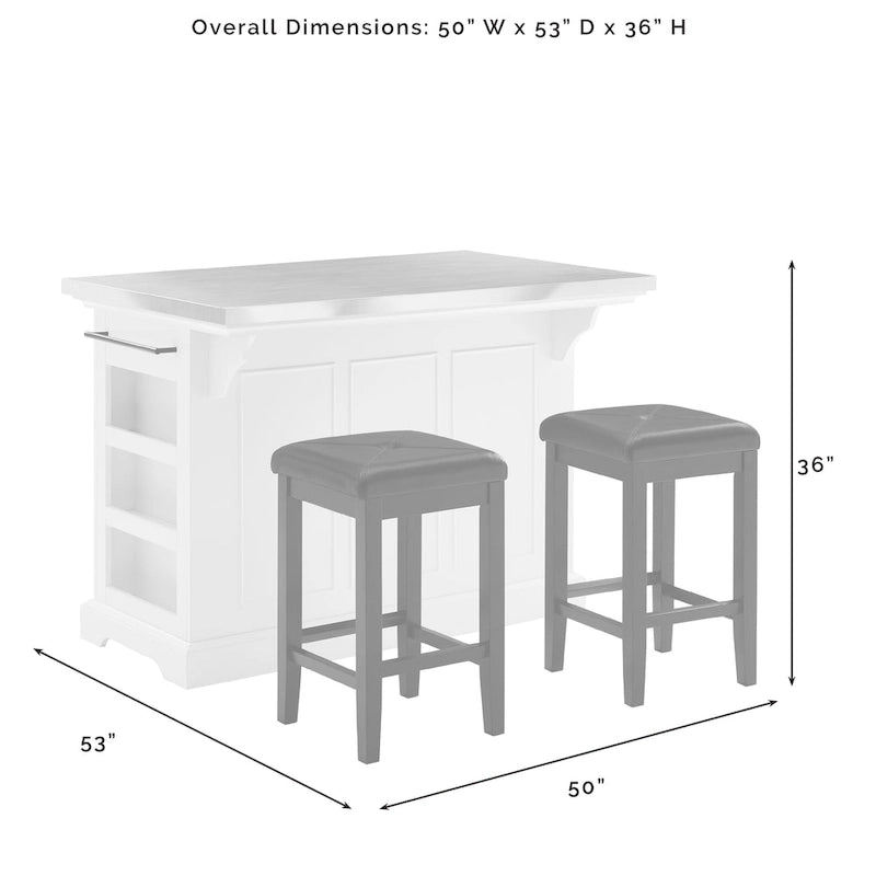 Julia Island with Upholstered Square Stools - 53d x 50w x 36h