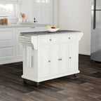  Full Size White Wood and Granite Top Kitchen Cart - 18d x 51.5w x 36h