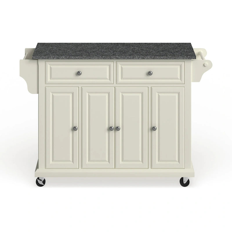 Full Size White Wood and Granite Top Kitchen Cart - 18d x 51.5w x 36h