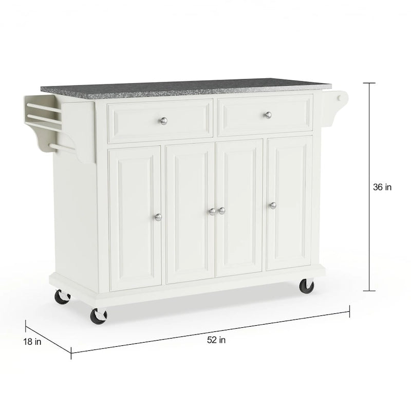 Full Size White Wood and Granite Top Kitchen Cart - 18d x 51.5w x 36h