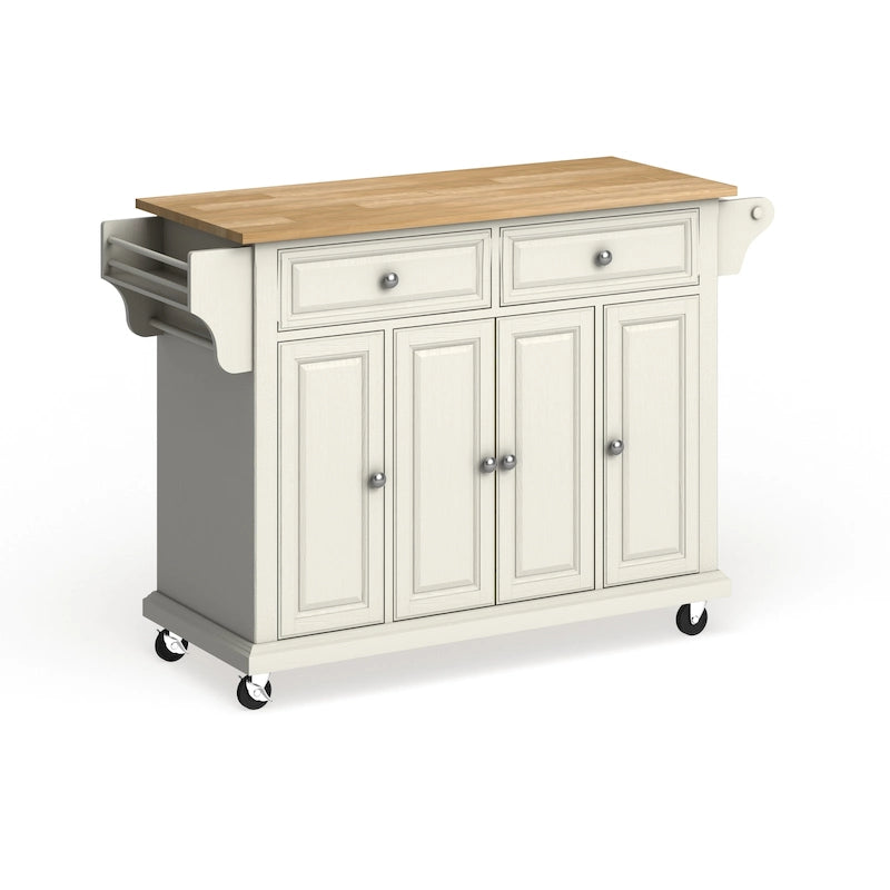 Full Size White Natural Wood Top Kitchen Cart Island - 18d x 51.5w x 36h