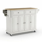 Full Size White Natural Wood Top Kitchen Cart Island - 18d x 51.5w x 36h