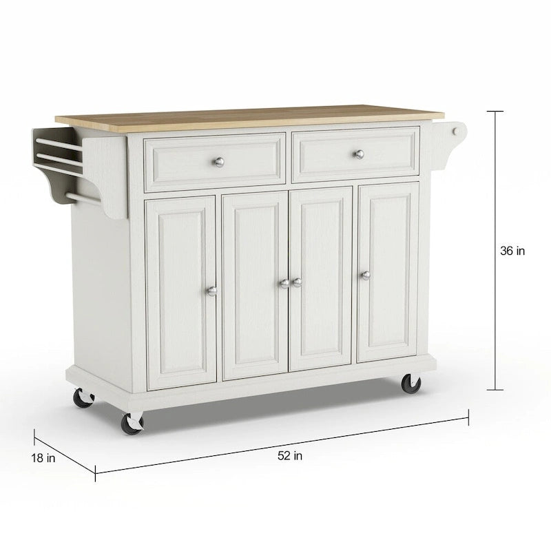 Full Size White Natural Wood Top Kitchen Cart Island - 18d x 51.5w x 36h