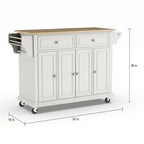 Full Size White Natural Wood Top Kitchen Cart Island - 18d x 51.5w x 36h