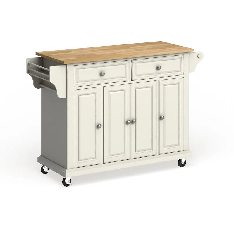 Full Size White Natural Wood Top Kitchen Cart Island - 18d x 51.5w x 36h