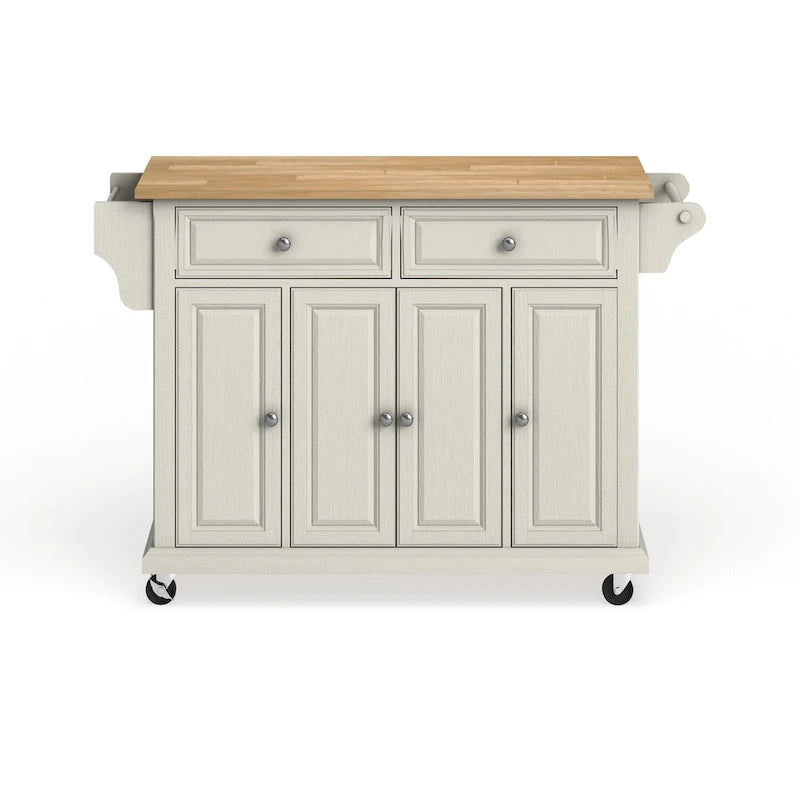 Full Size White Natural Wood Top Kitchen Cart Island - 18d x 51.5w x 36h
