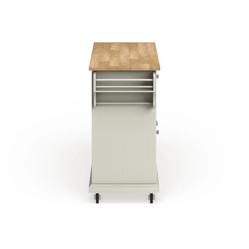 Full Size White Natural Wood Top Kitchen Cart Island - 18d x 51.5w x 36h