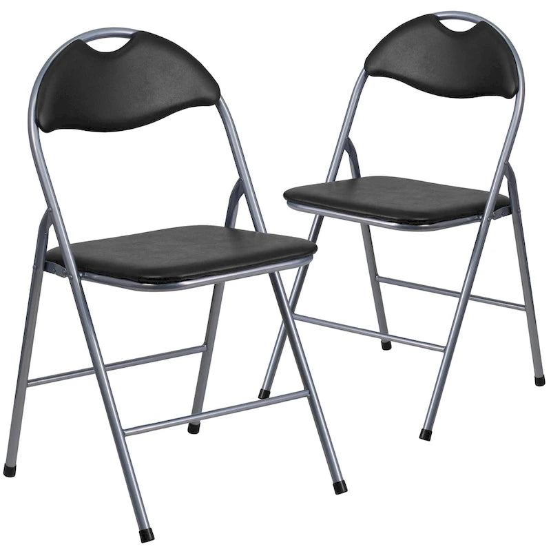 2 Pack 300 lb. Capacity Vinyl Metal Folding Chair with Carrying Handle