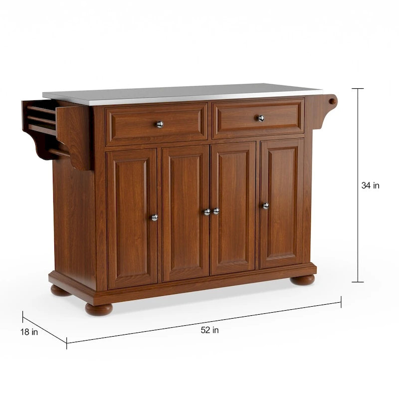 Alexandria Stainless Steel Top Full Size Kitchen Island/Cart - 18d x 51.5w x 34h