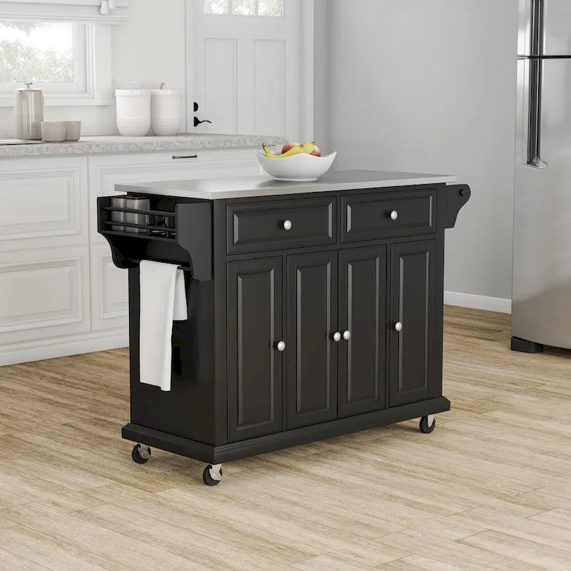 Full Size Black Finish Stainless Steel Top Kitchen Cart/ Island - 18d x 51.5w x 36h