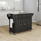  Full Size Black Finish Stainless Steel Top Kitchen Cart/ Island - 18d x 51.5w x 36h