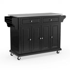 Full Size Black Finish Stainless Steel Top Kitchen Cart/ Island - 18d x 51.5w x 36h