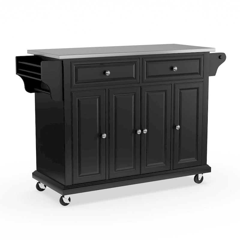 Full Size Black Finish Stainless Steel Top Kitchen Cart/ Island - 18d x 51.5w x 36h