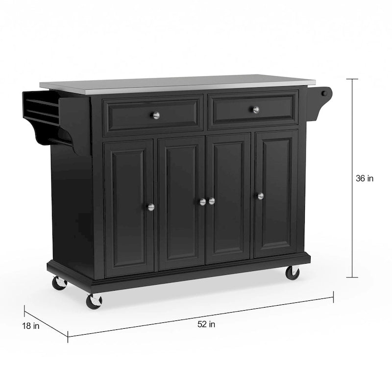 Full Size Black Finish Stainless Steel Top Kitchen Cart/ Island - 18d x 51.5w x 36h