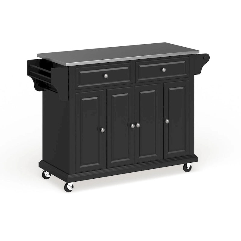 Full Size Black Finish Stainless Steel Top Kitchen Cart/ Island - 18d x 51.5w x 36h