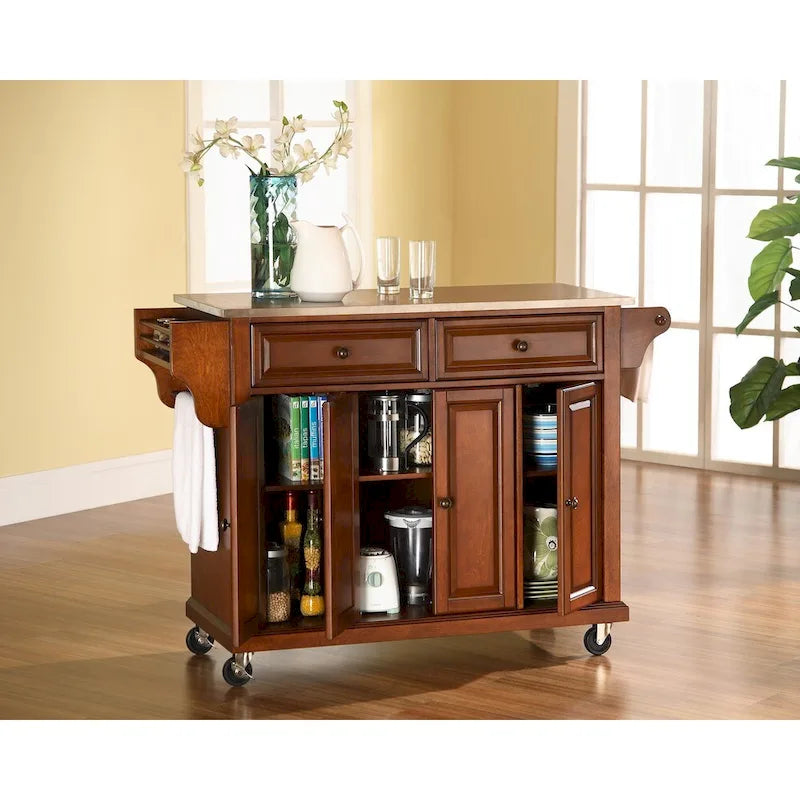 Stainless Steel Top Classic Cherry Finish Kitchen Cart/Island - 18d x 51.5w x 36h