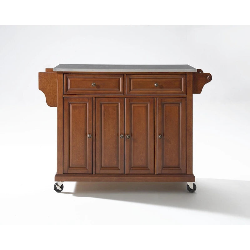 Stainless Steel Top Classic Cherry Finish Kitchen Cart/Island - 18d x 51.5w x 36h