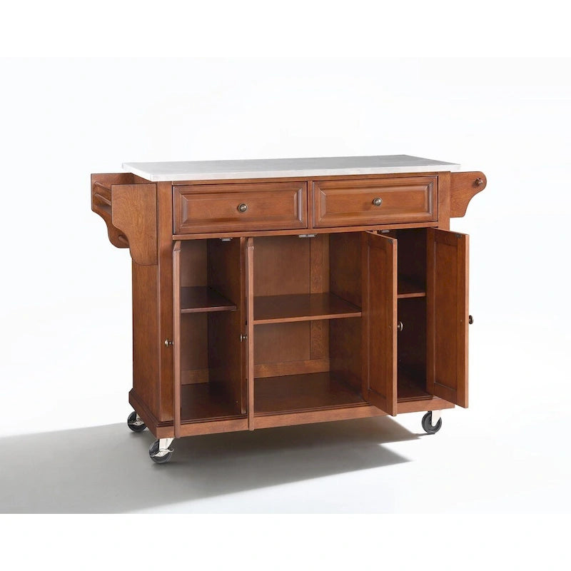 Stainless Steel Top Classic Cherry Finish Kitchen Cart/Island - 18d x 51.5w x 36h