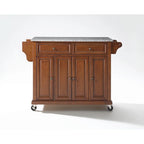 Full Size Granite Top Kitchen Cart in Cherry - 18d x 51.5w x 36h