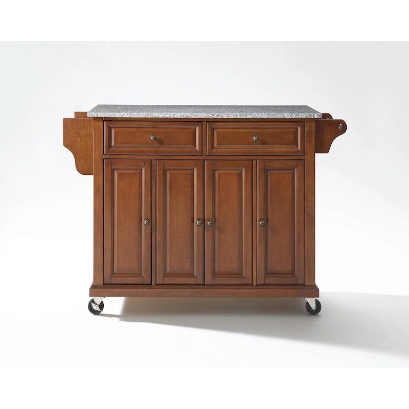 Full Size Granite Top Kitchen Cart in Cherry - 18d x 51.5w x 36h