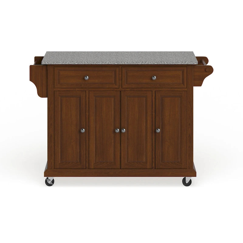Full Size Granite Top Kitchen Cart in Cherry - 18d x 51.5w x 36h