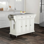  White Finish Stainless Steel Top Kitchen Cart and Island - 18d x 51.5w x 36h