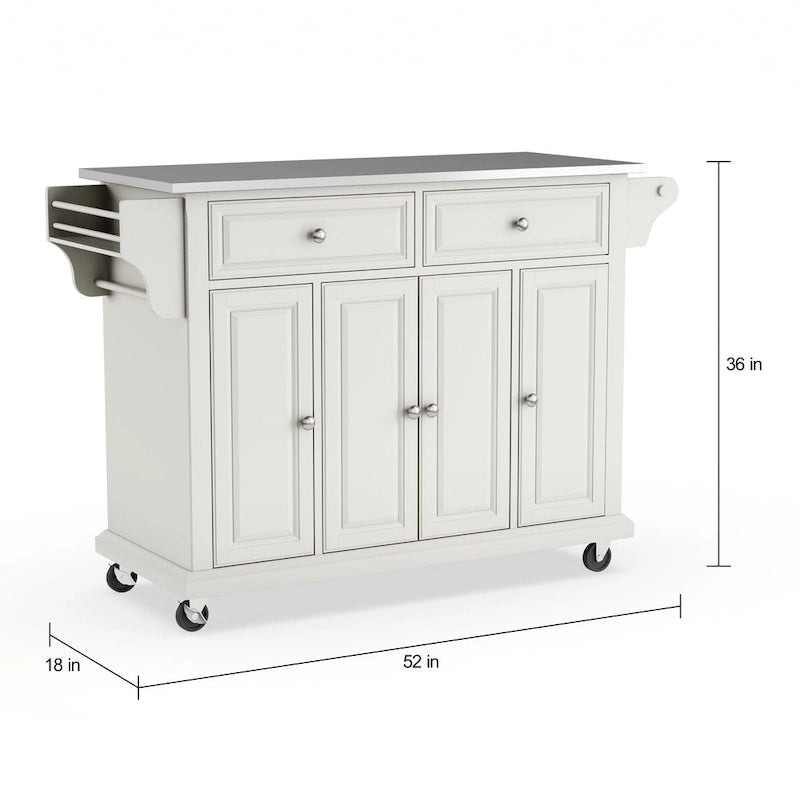 White Finish Stainless Steel Top Kitchen Cart and Island - 18d x 51.5w x 36h
