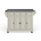 White Finish Stainless Steel Top Kitchen Cart and Island - 18d x 51.5w x 36h