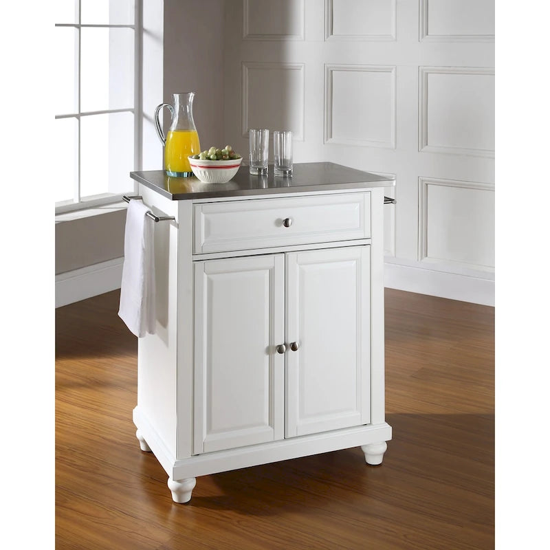  Cambridge Stainless Steel Top Portable Kitchen Island in White Finish - 18d x 31w x 35h