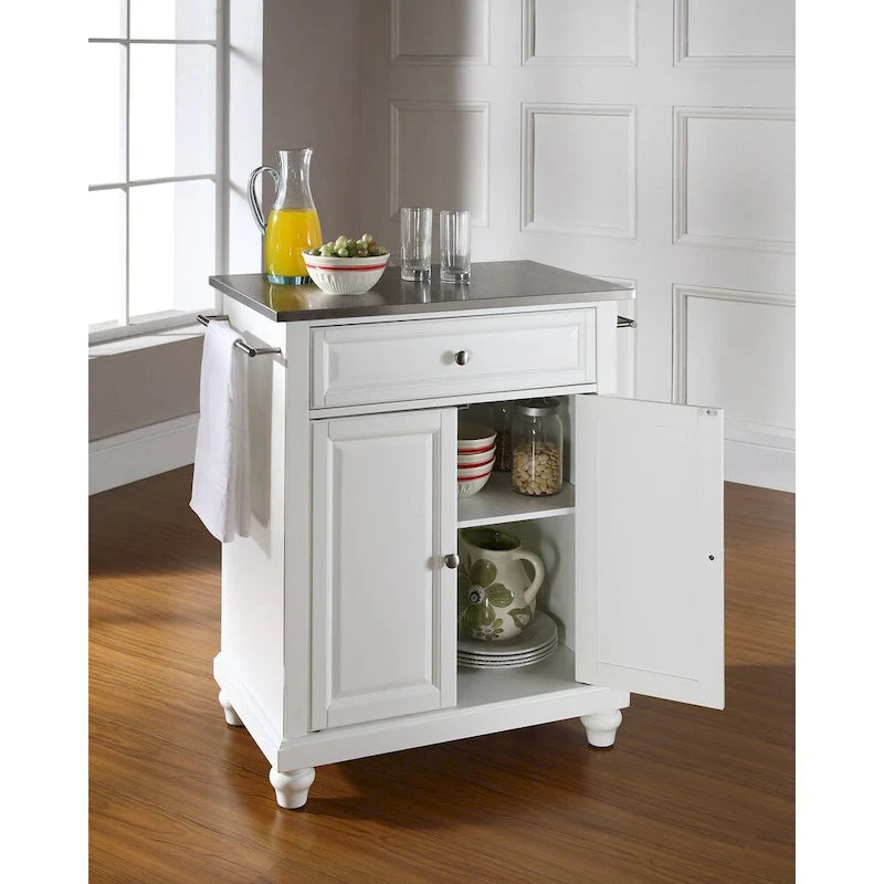 Cambridge Stainless Steel Top Portable Kitchen Island in White Finish - 18d x 31w x 35h