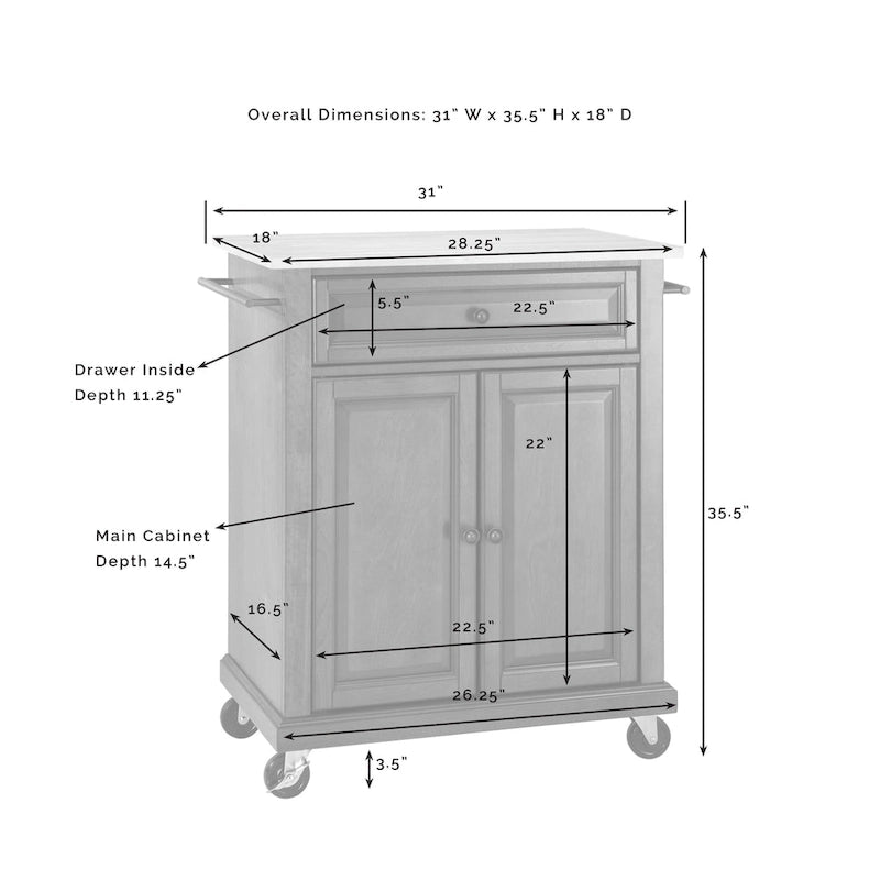 Compact Wood Top Kitchen Cart - 31W x 18D x 35.5H