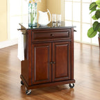  Compact Solid Black Granite Top Portable Kitchen Cart/ Island in Vintage Mahogany Finish - 18d x 31w x 35.5h