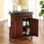 Compact Solid Black Granite Top Portable Kitchen Cart/ Island in Vintage Mahogany Finish - 18d x 31w x 35.5h