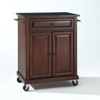 Compact Solid Black Granite Top Portable Kitchen Cart/ Island in Vintage Mahogany Finish - 18d x 31w x 35.5h