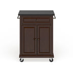 Compact Solid Black Granite Top Portable Kitchen Cart/ Island in Vintage Mahogany Finish - 18d x 31w x 35.5h