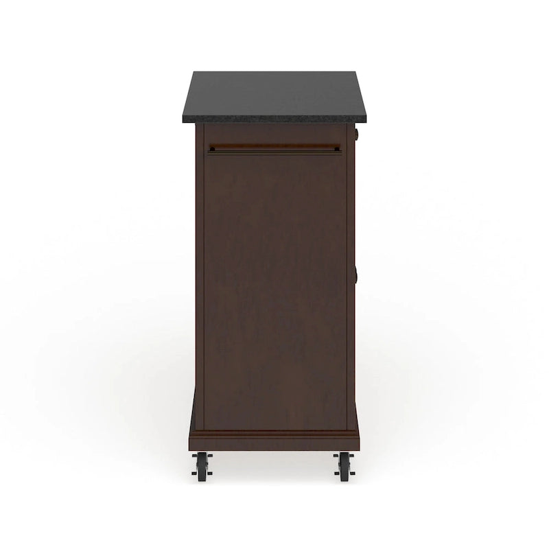 Compact Solid Black Granite Top Portable Kitchen Cart/ Island in Vintage Mahogany Finish - 18d x 31w x 35.5h