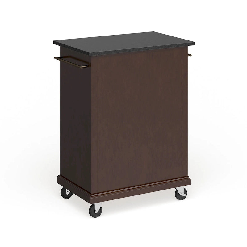 Compact Solid Black Granite Top Portable Kitchen Cart/ Island in Vintage Mahogany Finish - 18d x 31w x 35.5h