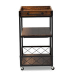 Industrial Oak Brown Bar Cart with Stemware Rack