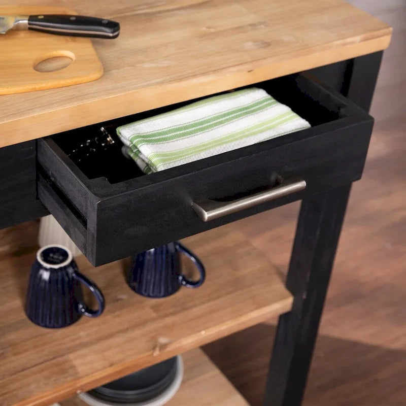 SEI Furniture Berhill Transitional Black Wood Expandable Kitchen Island