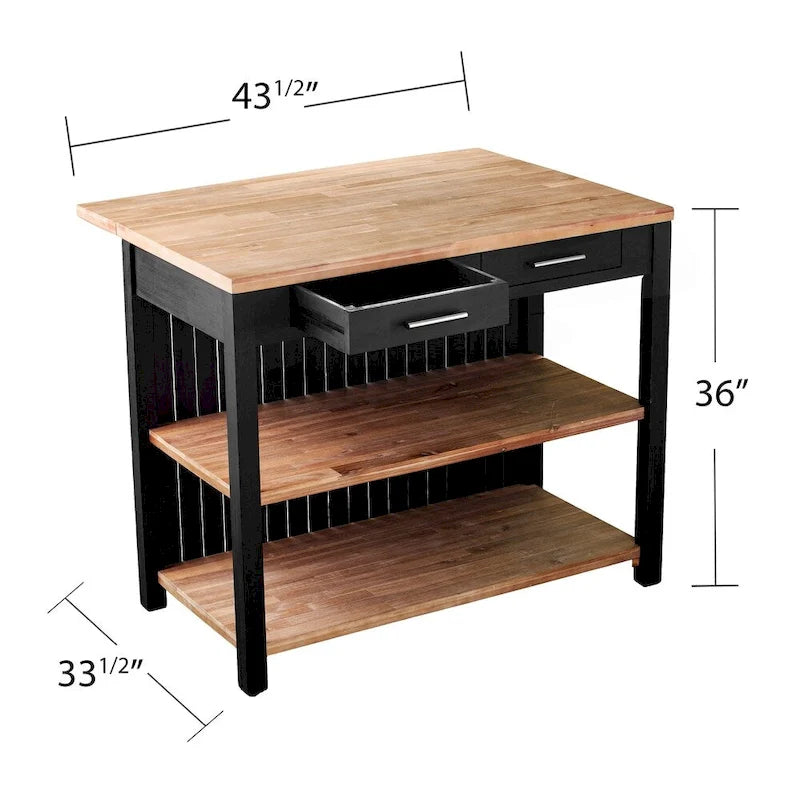 SEI Furniture Berhill Transitional Black Wood Expandable Kitchen Island