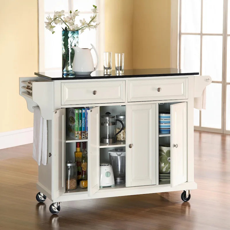 Full Size Granite Top Kitchen Cart - 18d x 51.5w x 36h