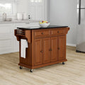  Full Size Solid Black Granite Top Classic Cherry Finish Kitchen Cart - 18d x 51.5w x 36h